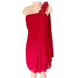 Eureka Fashion Red One Shoulder Rosette Strap Empire Waist Cocktail Dress Large